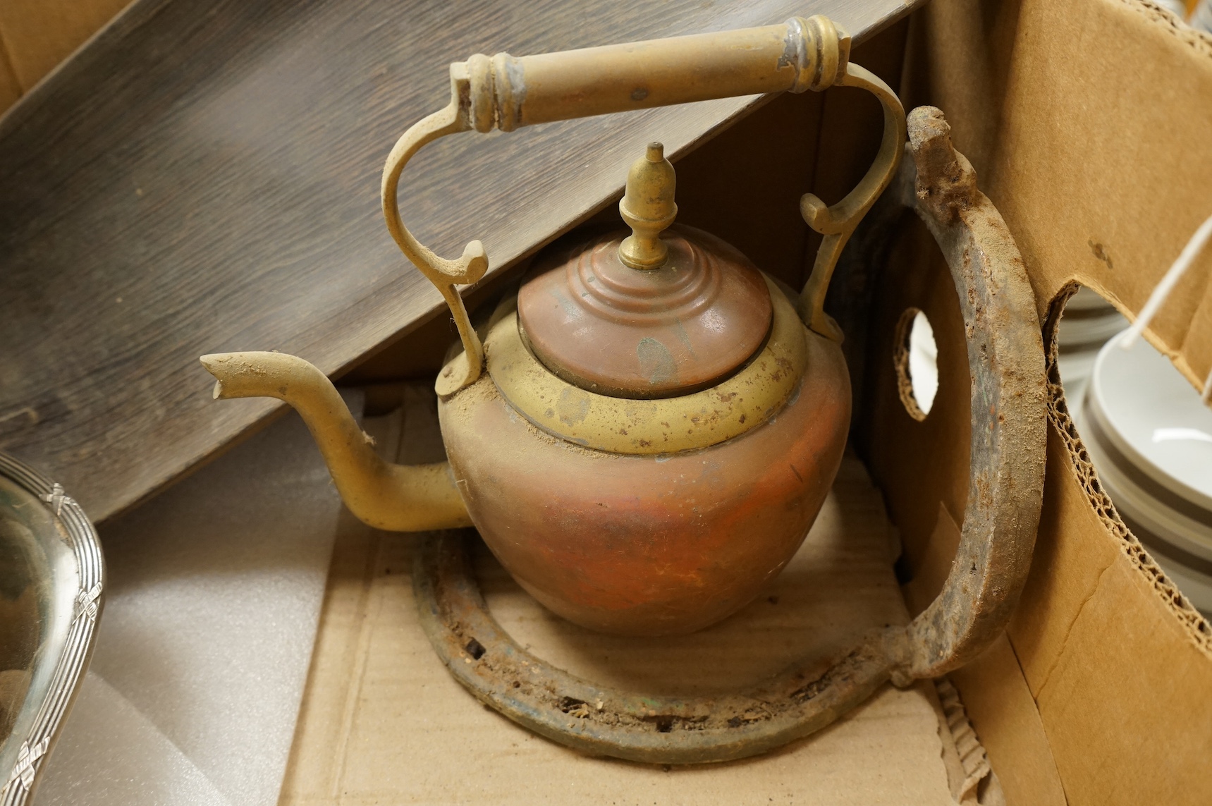 Sundry items to include carved wooden fruit, metalware and a Chinese jar. Condition - varies